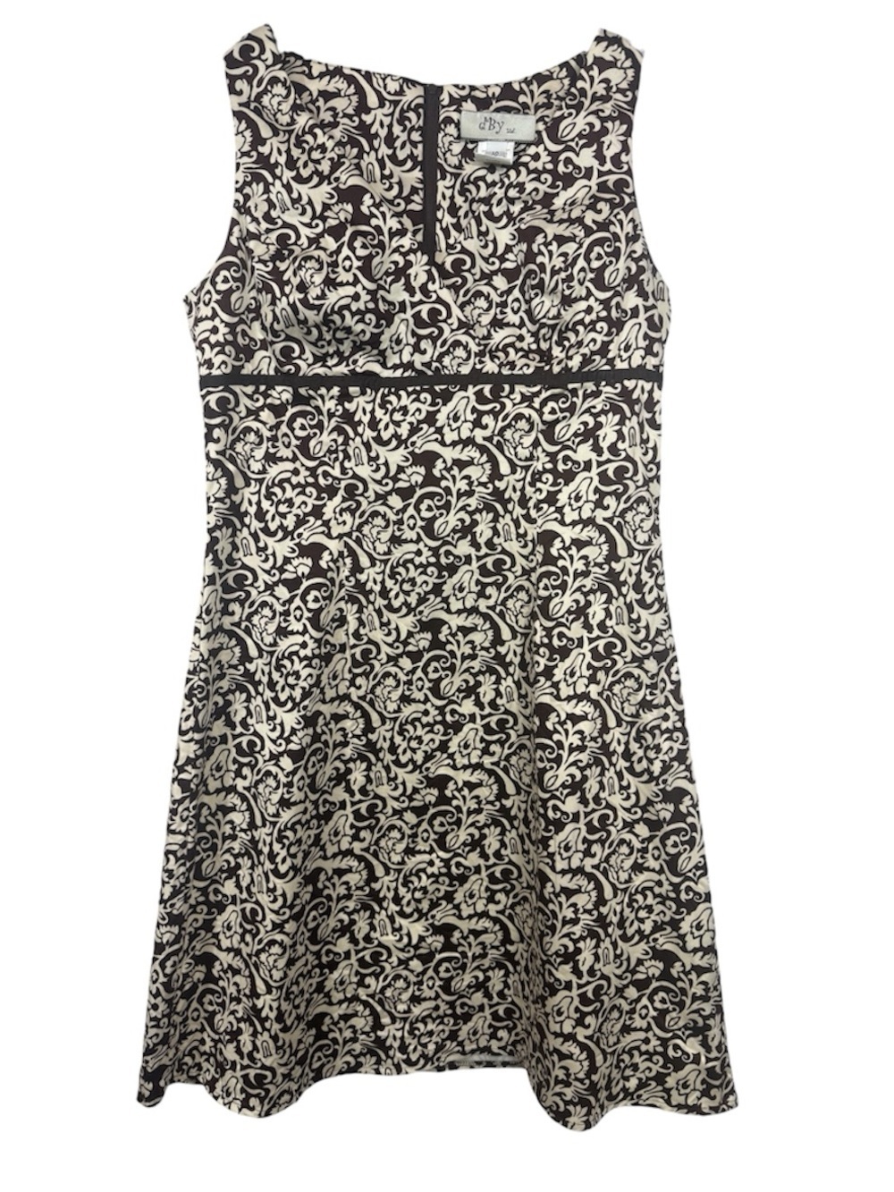 dBy Ltd Size 10 Brown Cream Damask Fit Flare Knee Length Sleeveless Dress